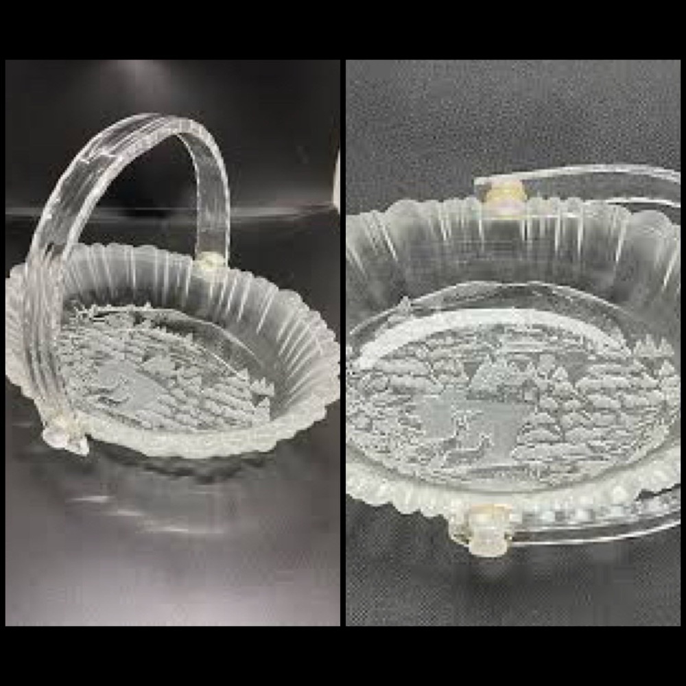 Mikasa Frosted Winter Dreams 9.5” Crystal Textured Serving Basket With Handle